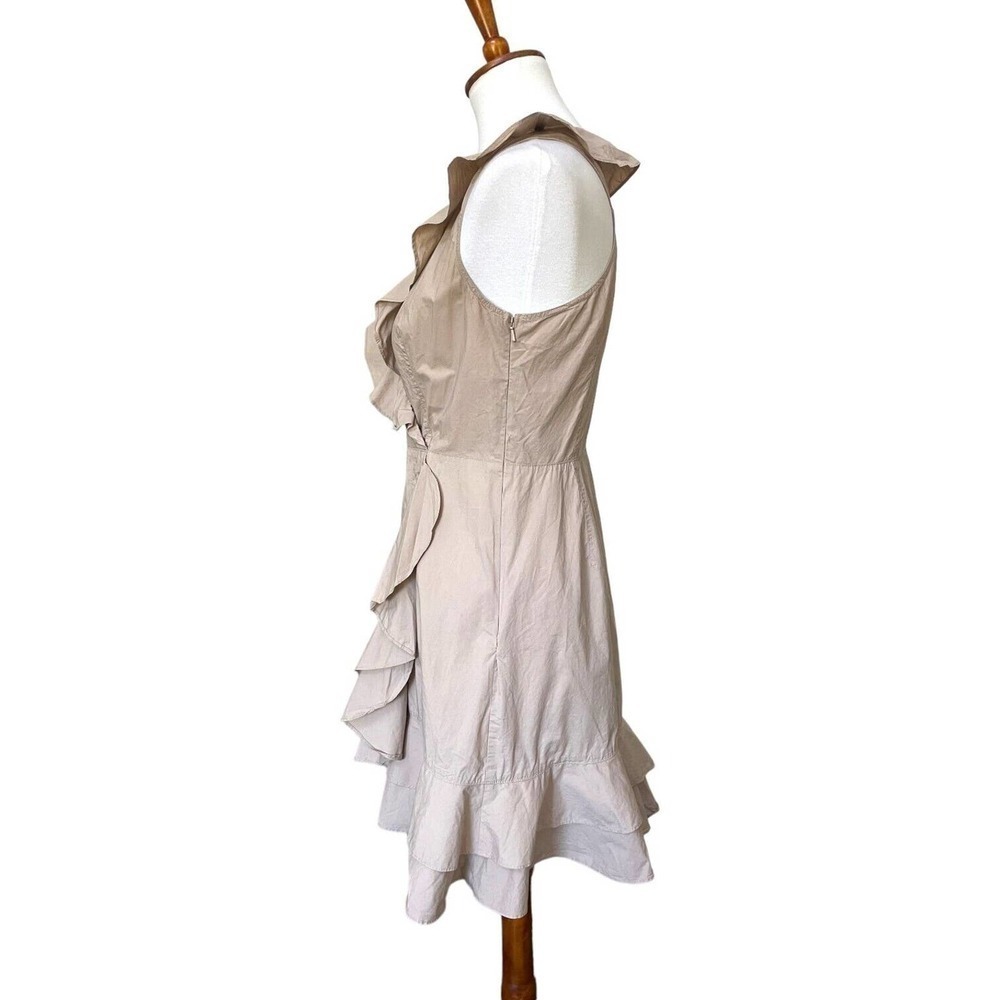Marissa Webb Collective Khaki Beige Sleeveless Ruffle Wrap Mini Dress Size 4 - Picture 4 of 14